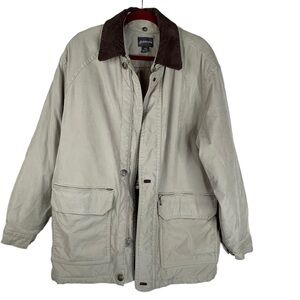 Khaki Men’s Chore Coat Quilted Work Coat Removable Brown Collar Size Medium